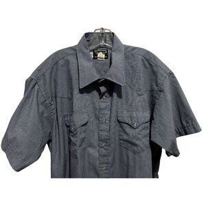 Flying R Ranchwear Shirt Mens Tall 18.5 Blue Mini Plaid SS Pearl Snap Cowboy Vtg